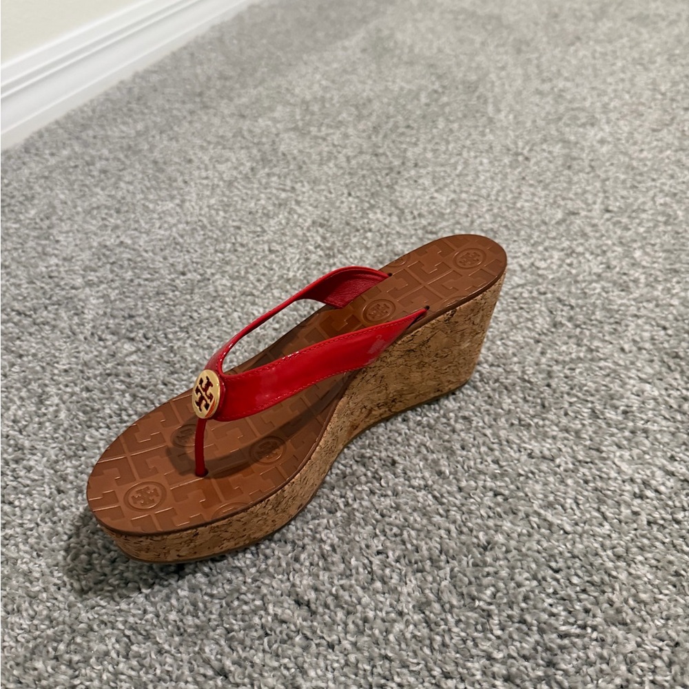 Tory Burch Red Cork Wedge Sandals